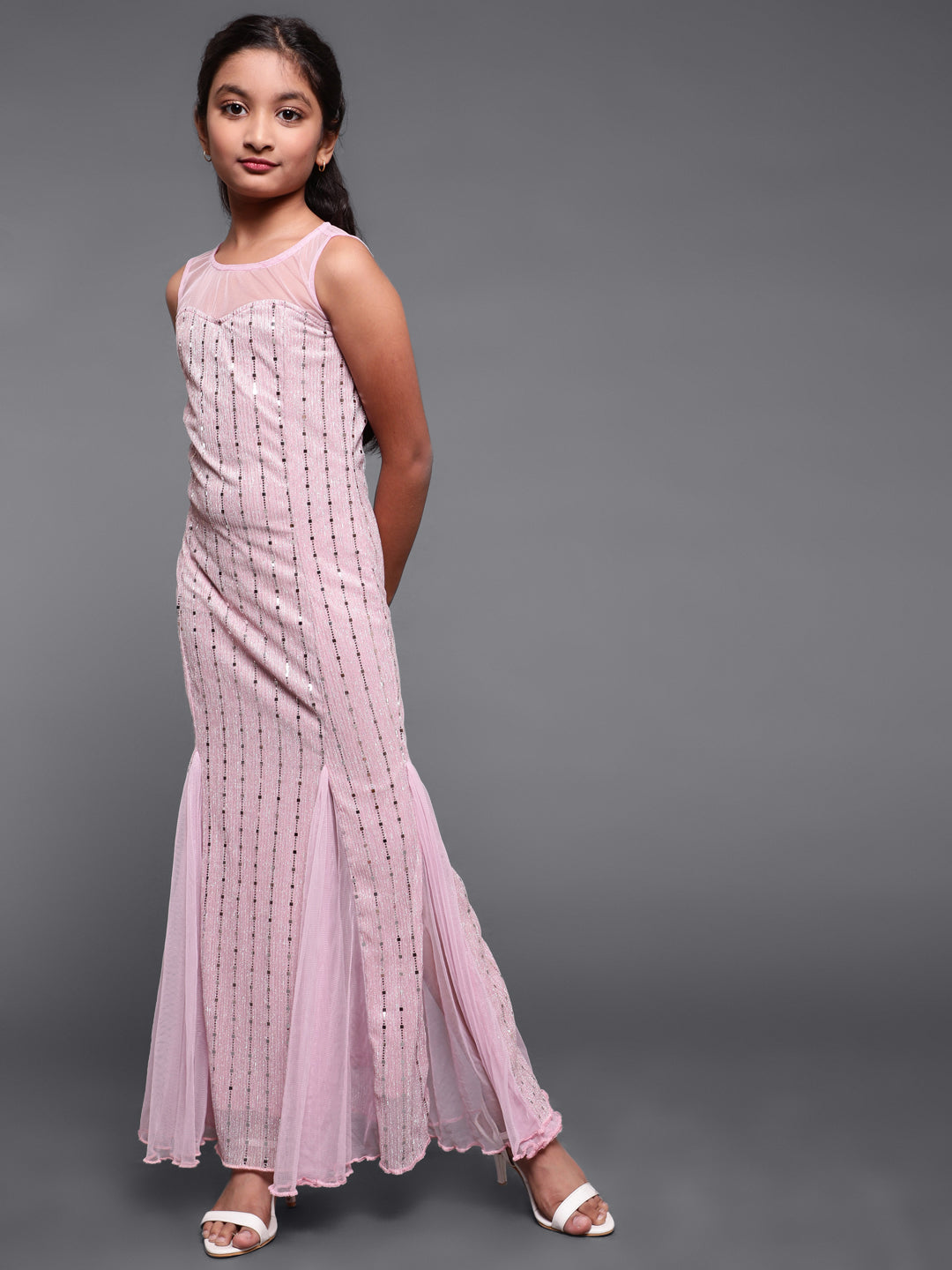 Pink Embellished Maxi Dress - Elganza