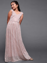 Rose Gold Embellished Flared Maxi Dress - Elganza