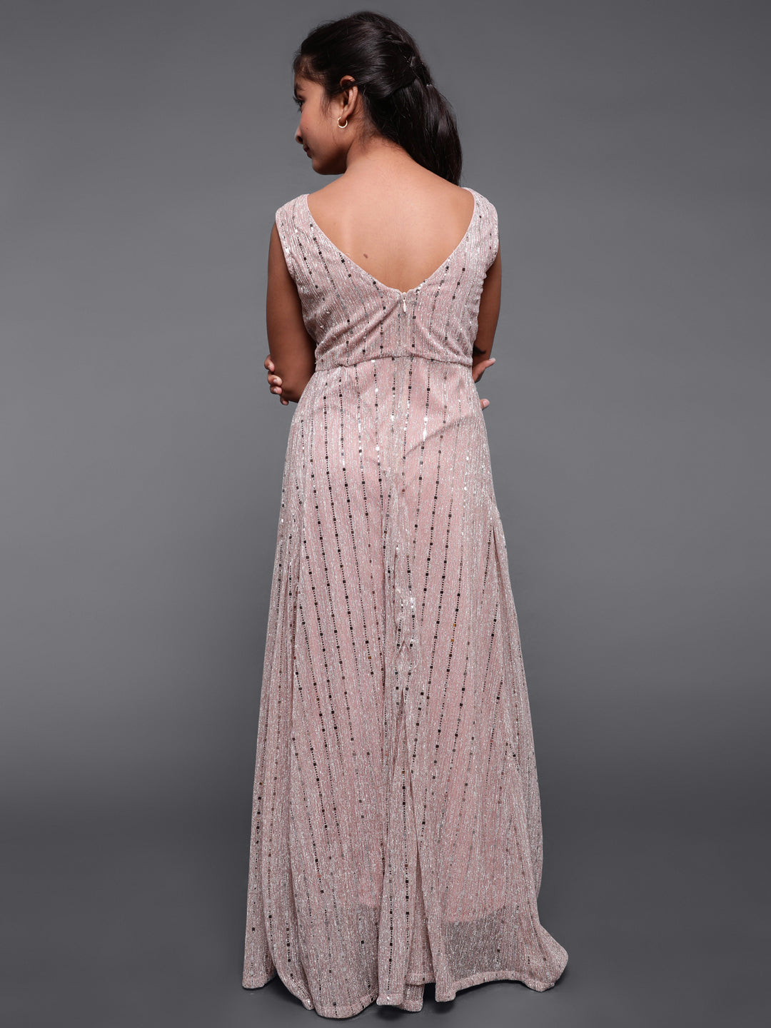 Rose Gold Embellished Flared Maxi Dress - Elganza