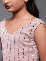 Rose Gold Embellished Flared Maxi Dress - Elganza
