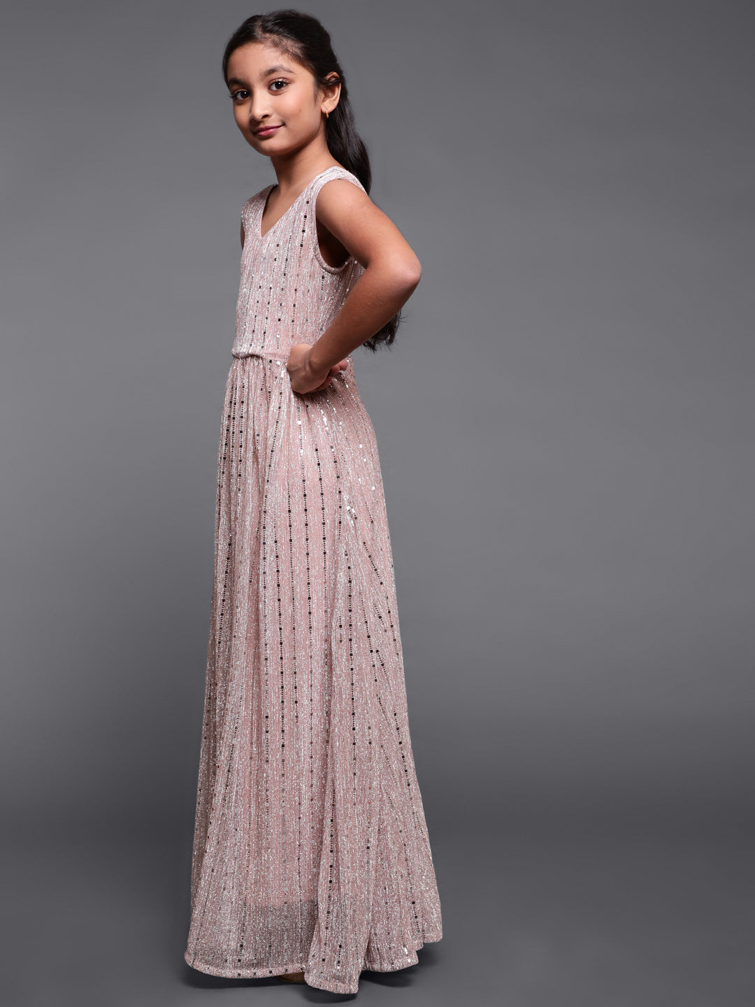 Rose Gold Embellished Flared Maxi Dress - Elganza