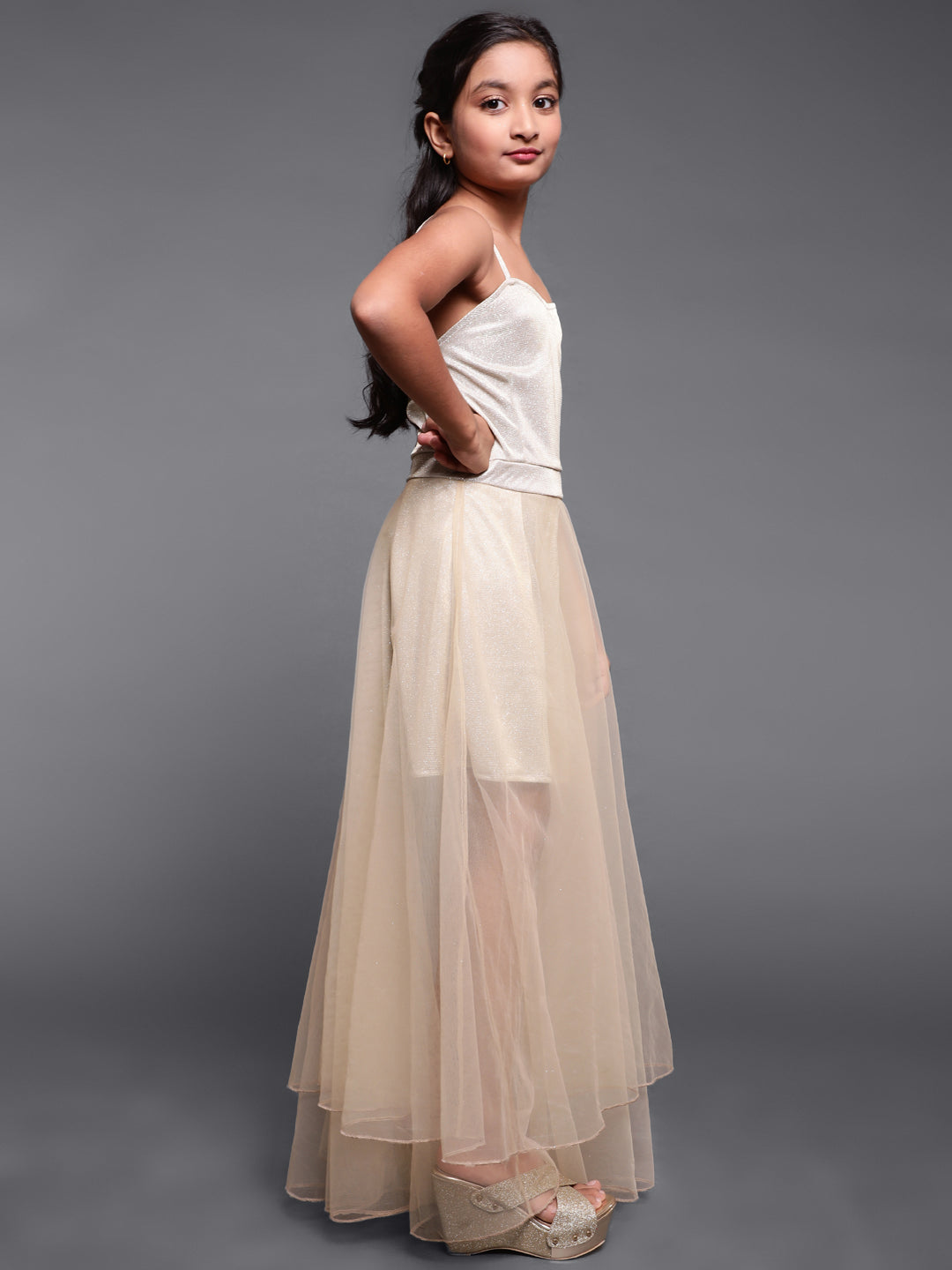 Silver Embellished Flared Maxi Dress - Elganza