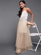 Silver Embellished Flared Maxi Dress - Elganza