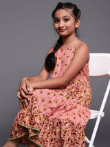 Brown Floral Print Tiered Dress - Elganza