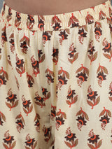 Brown & Cream Floral Print Kurta With Sharara - Elganza