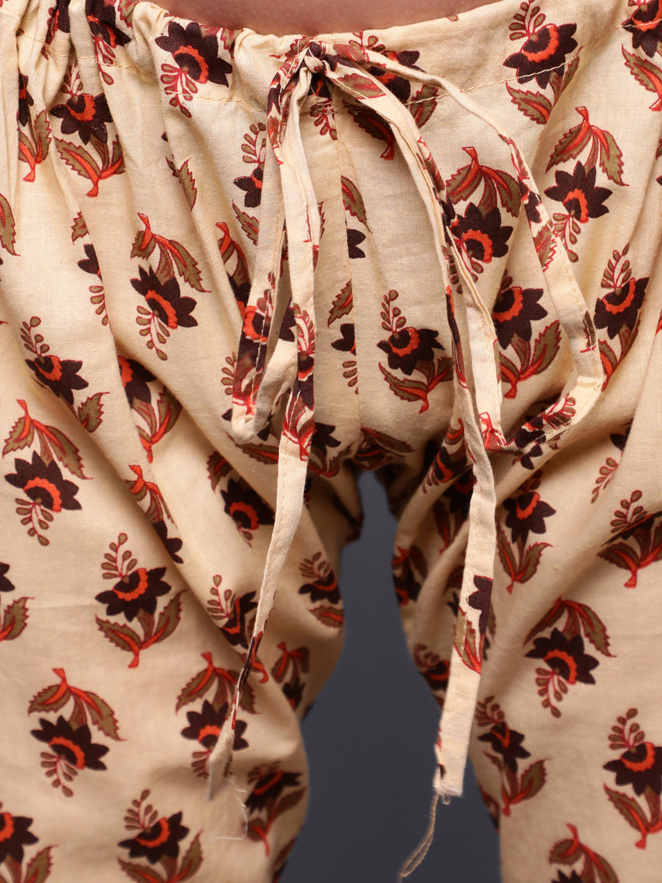 Brown Floral Print Kurta Pyjama With Nehru Jacket - Elganza
