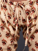 Brown Floral Print Kurta Pyjama With Nehru Jacket - Elganza