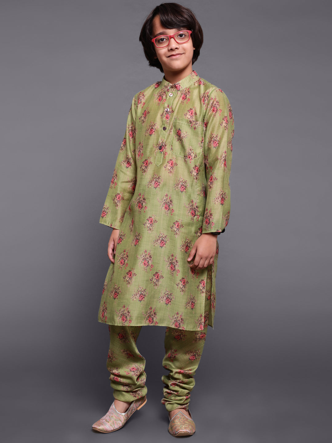 Green Digital Print Long Kurta With Churidar - Elganza