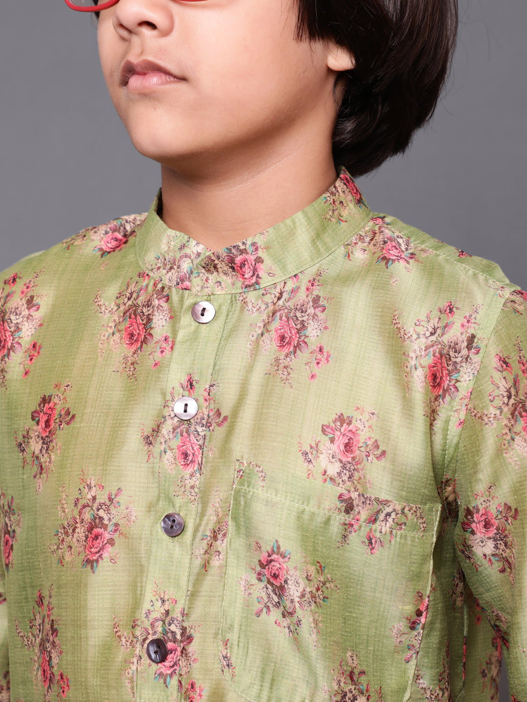 Green Digital Print Long Kurta With Churidar - Elganza