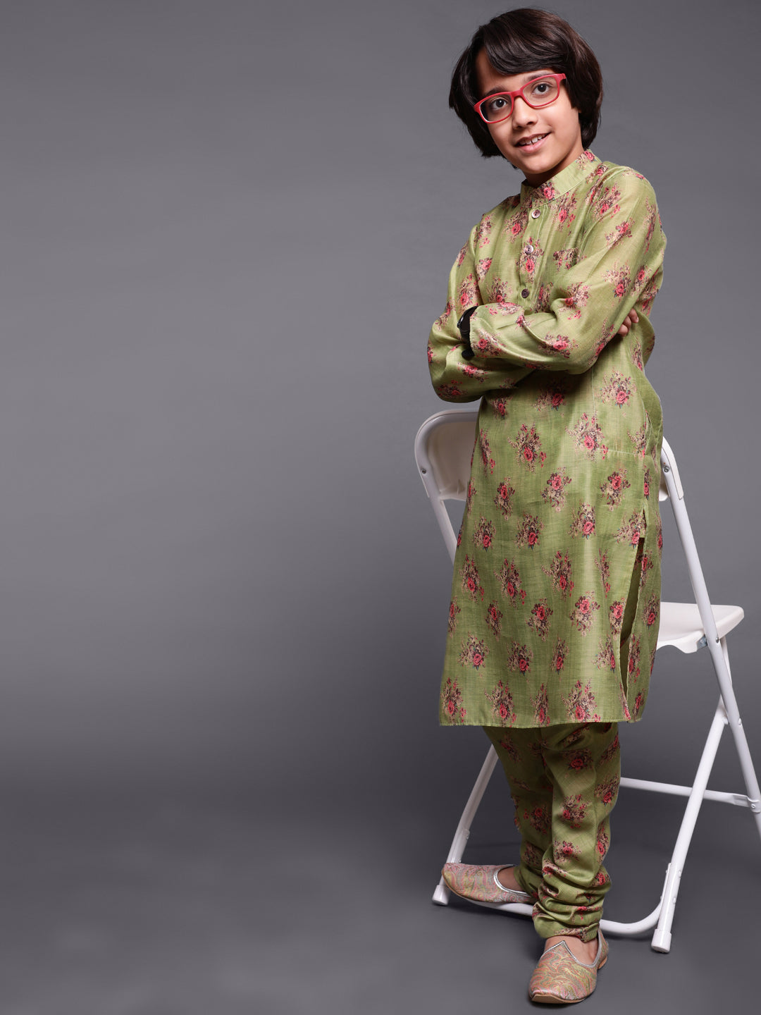 Green Digital Print Long Kurta With Churidar - Elganza