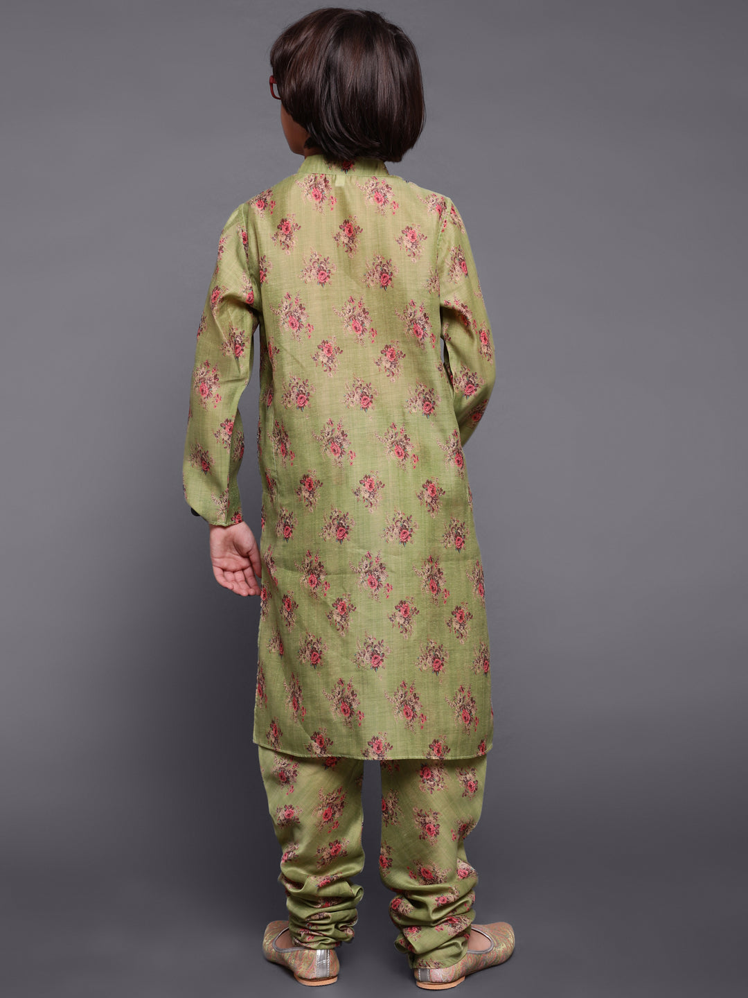 Green Digital Print Long Kurta With Churidar - Elganza