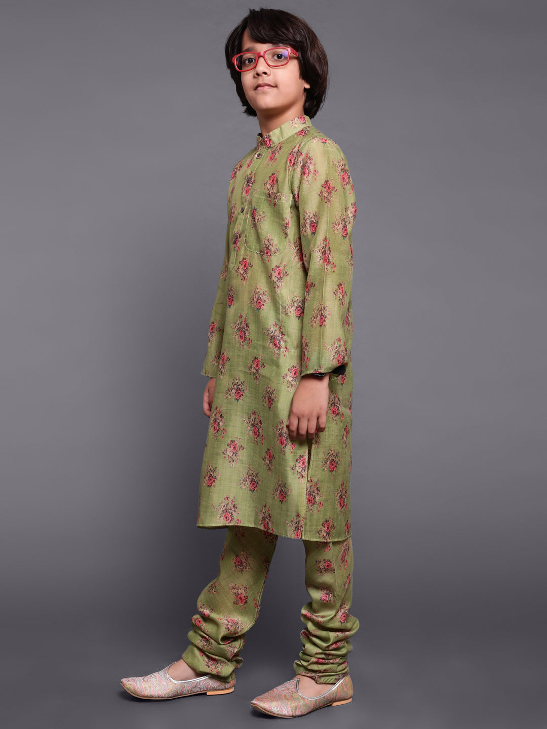 Green Digital Print Long Kurta With Churidar - Elganza