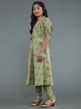 Green Floral Print Kurta With Pant - Elganza