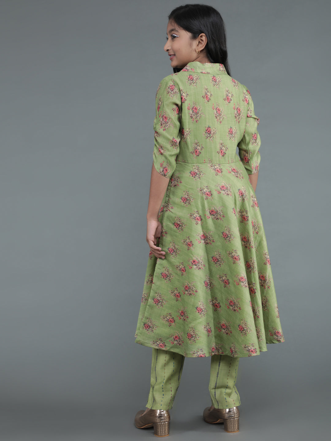 Green Floral Print Kurta With Pant - Elganza