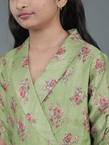 Green Floral Print Kurta With Pant - Elganza