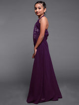Purple Sequined Flared Maxi Dress - Elganza