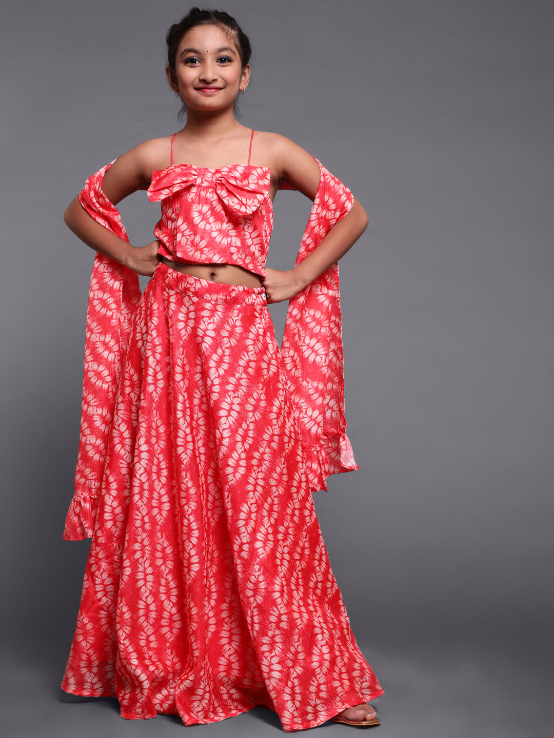 Red Digital Print Lehenga Choli With Ruffle Dupatta - Elganza