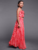 Red Digital Print Lehenga Choli With Ruffle Dupatta - Elganza