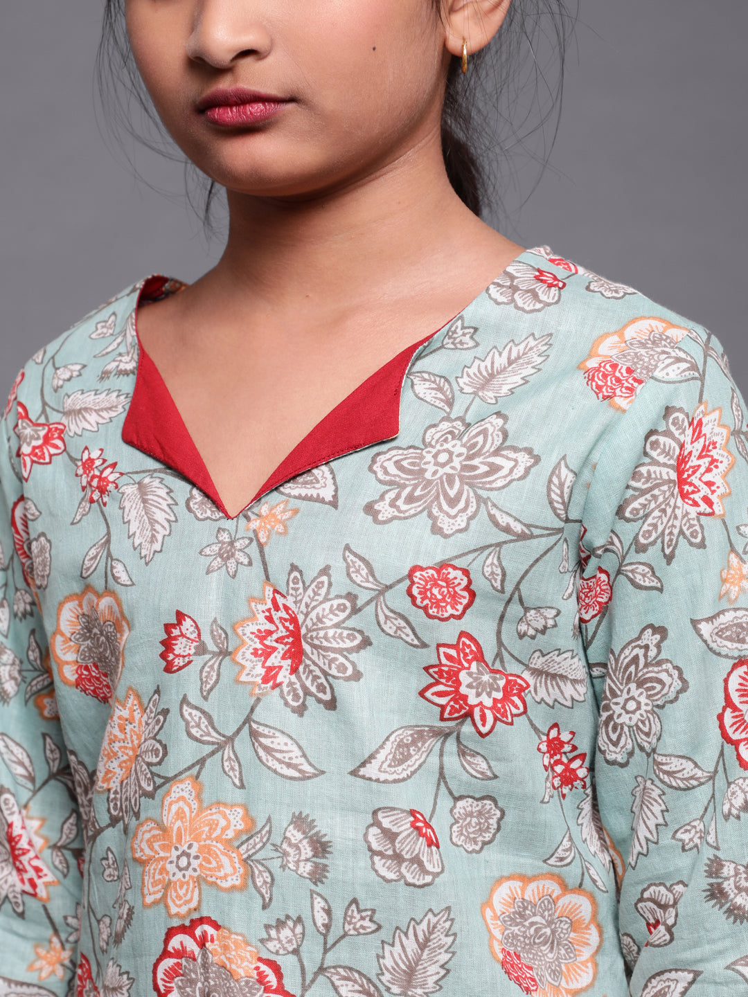 Pastel Green Floral Print Kurta With Sharara - Elganza