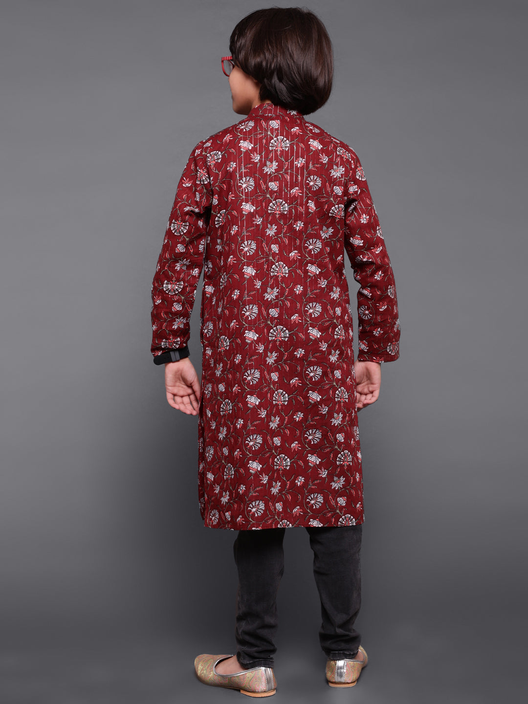 Maroon Floral Print Long Kurta - Elganza