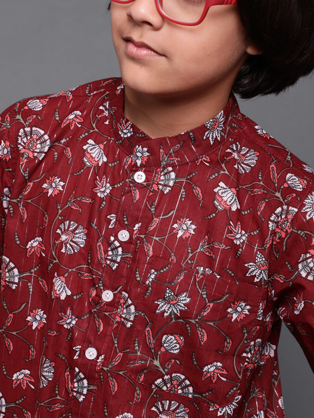 Maroon Floral Print Long Kurta - Elganza