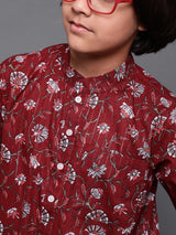 Maroon Floral Print Long Kurta - Elganza