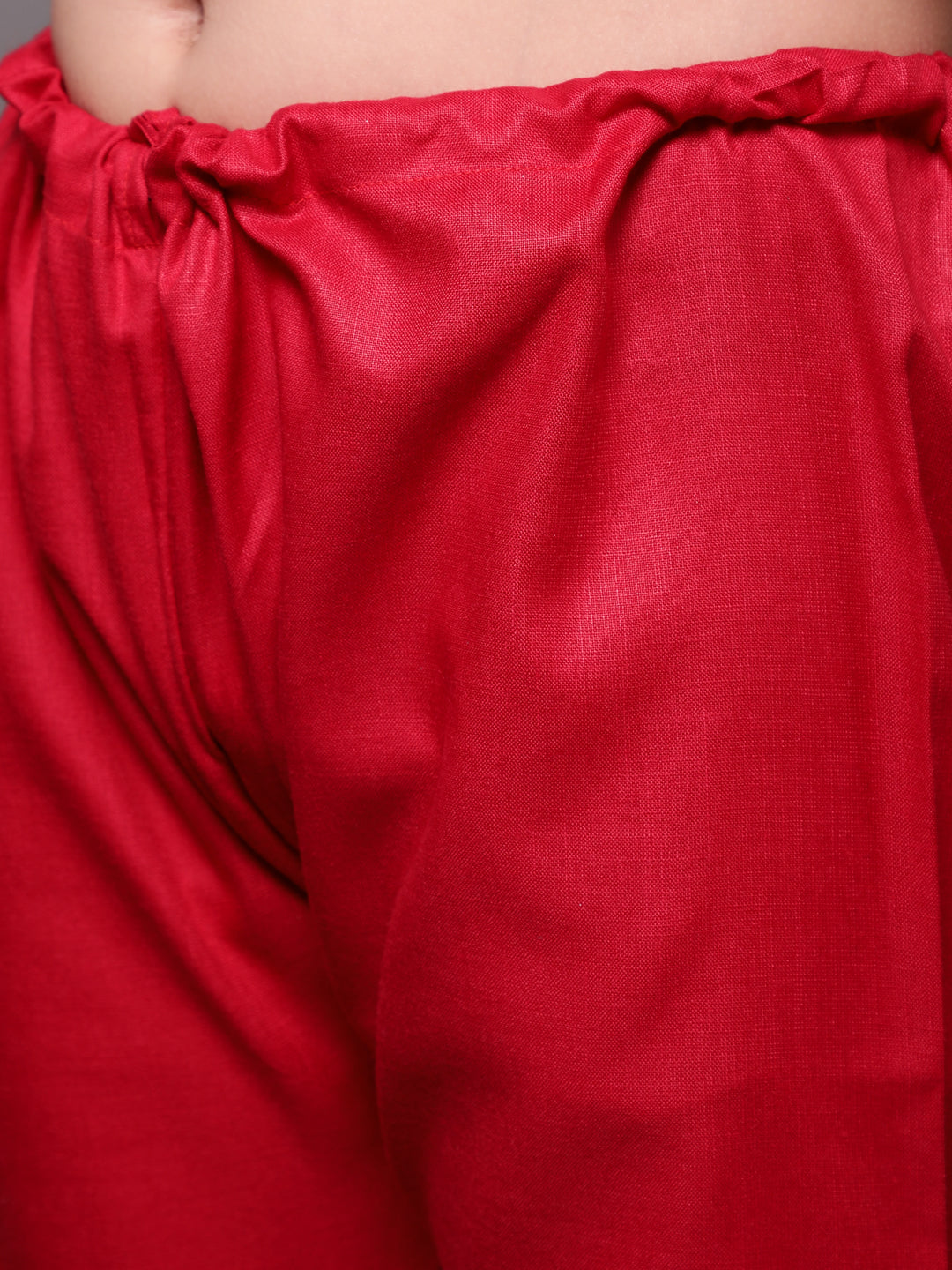 Red & Mustard Floral Print Kurta Pyjama With Nehru Jacket - Elganza