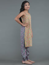 Mustard & Grey Floral Print Kurta With Balloon Palazzo - Elganza