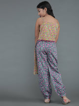 Mustard & Grey Floral Print Kurta With Balloon Palazzo - Elganza