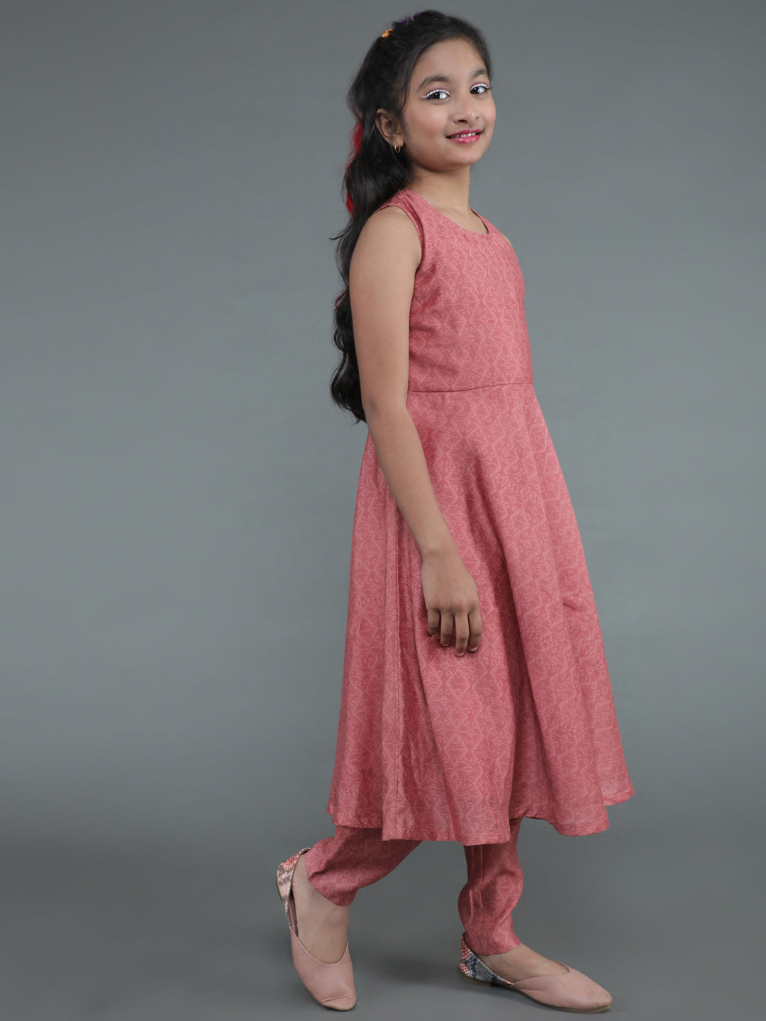 Mauve Geometric Print Anarkali Pant With Dupatta - Elganza