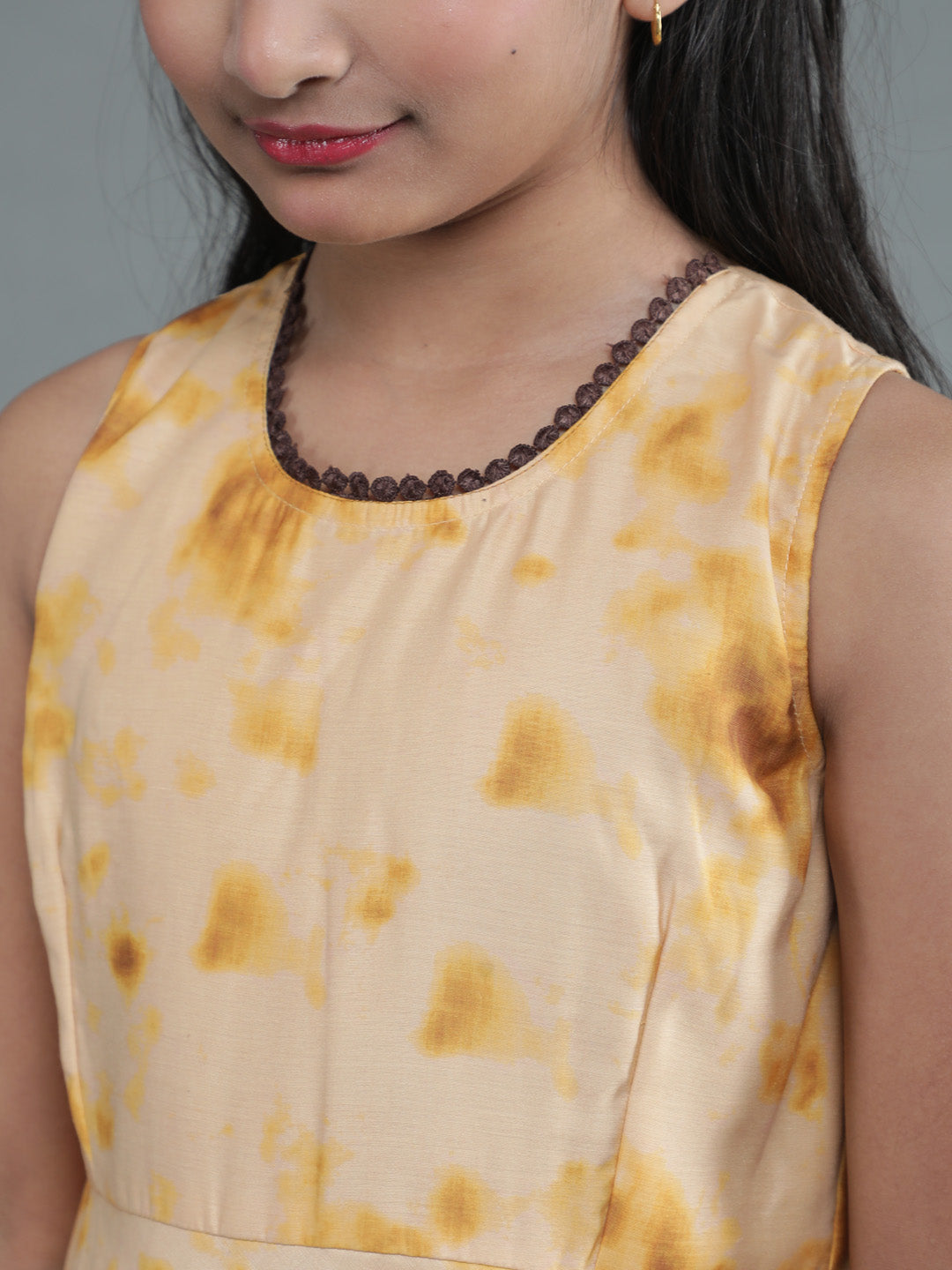 Cream Tie & Dye Print Dress With Dupatta - Elganza