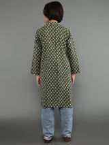 Green Kantha Work Kurta - Elganza