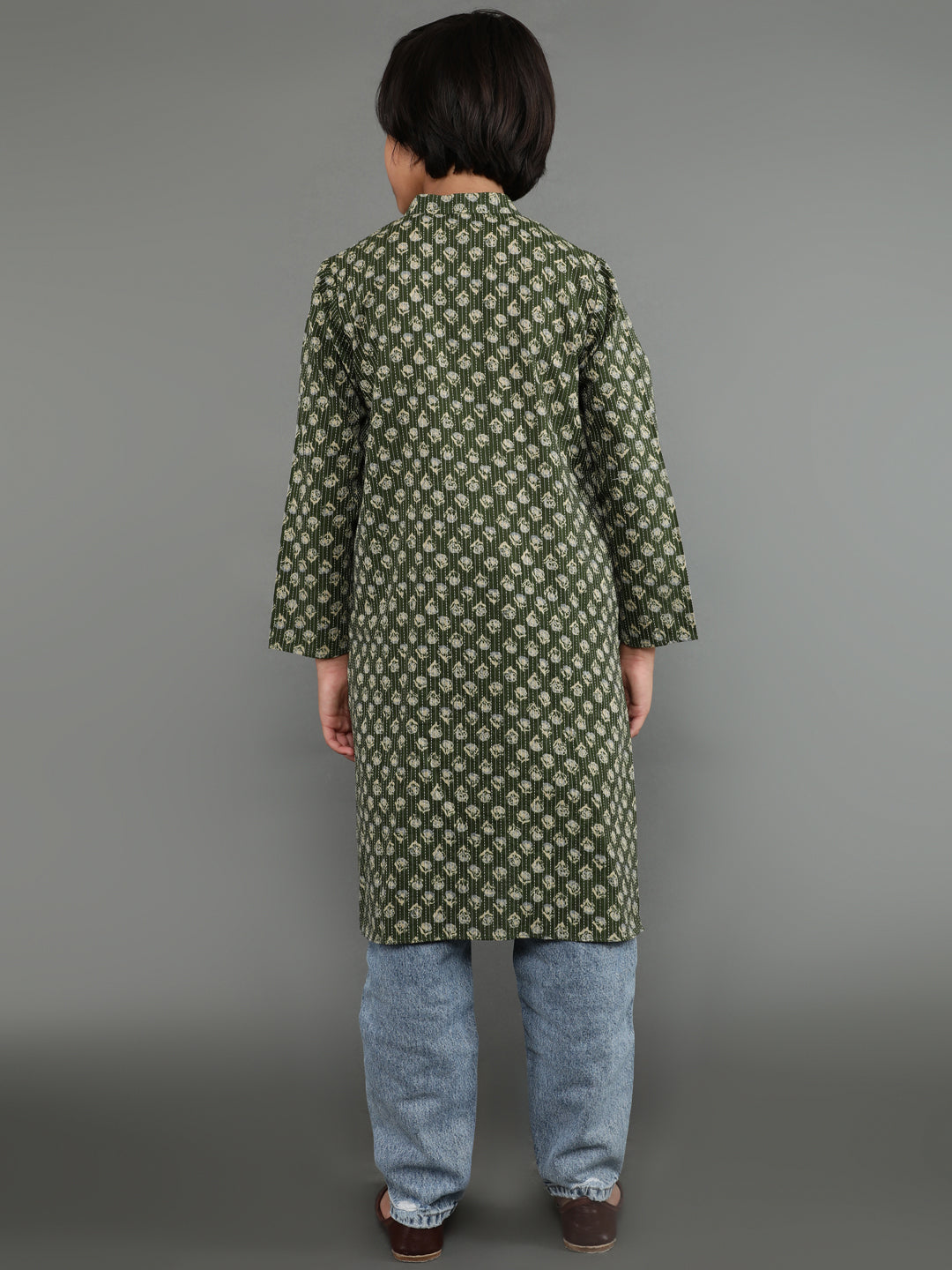 Green Kantha Work Kurta - Elganza