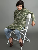 Green Kantha Work Kurta - Elganza
