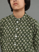 Green Kantha Work Kurta - Elganza