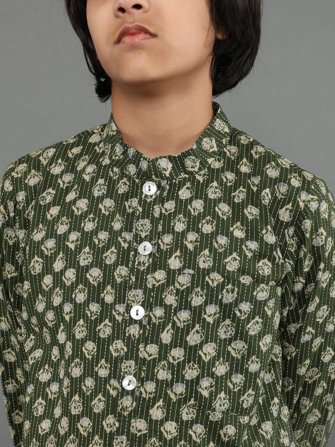 Green Kantha Work Kurta - Elganza