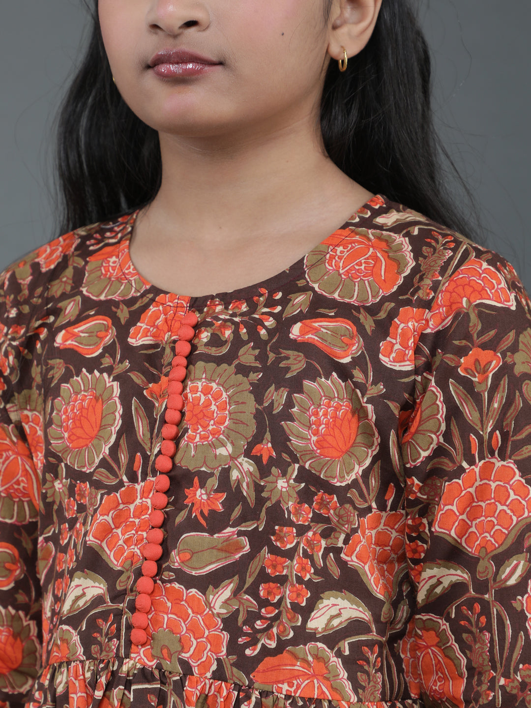 Brown Floral Print Kurta Sharara With Dupatta - Elganza
