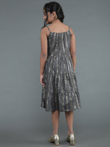 Grey Gold Striped Tiered Dress - Elganza