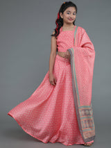Pink Bandhani Print Lehenga Choli With Dupatta - Elganza
