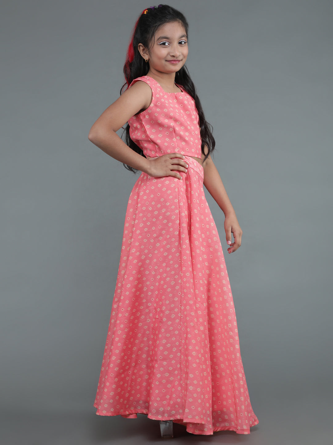 Pink Bandhani Print Lehenga Choli With Dupatta - Elganza