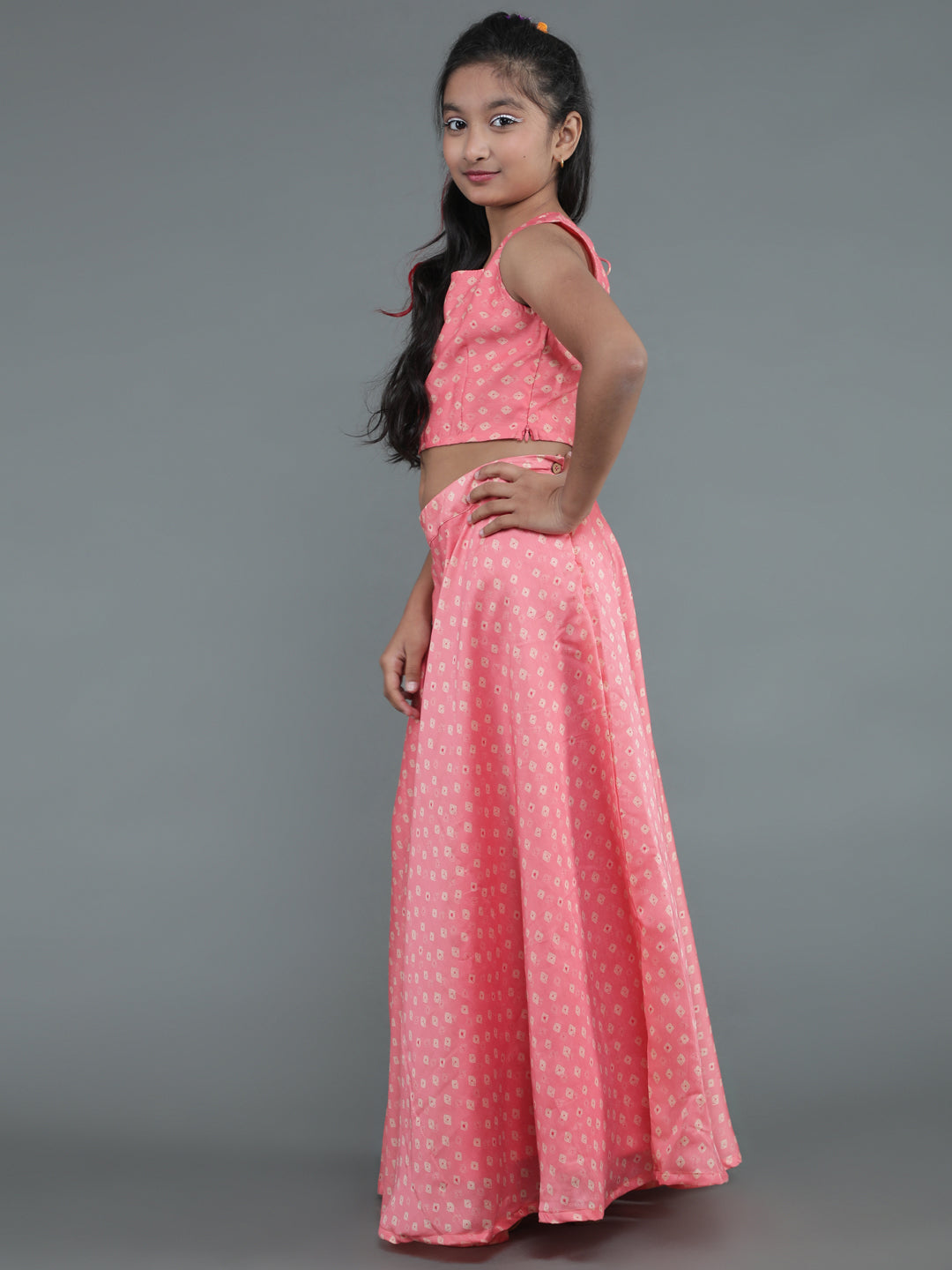 Pink Bandhani Print Lehenga Choli With Dupatta - Elganza