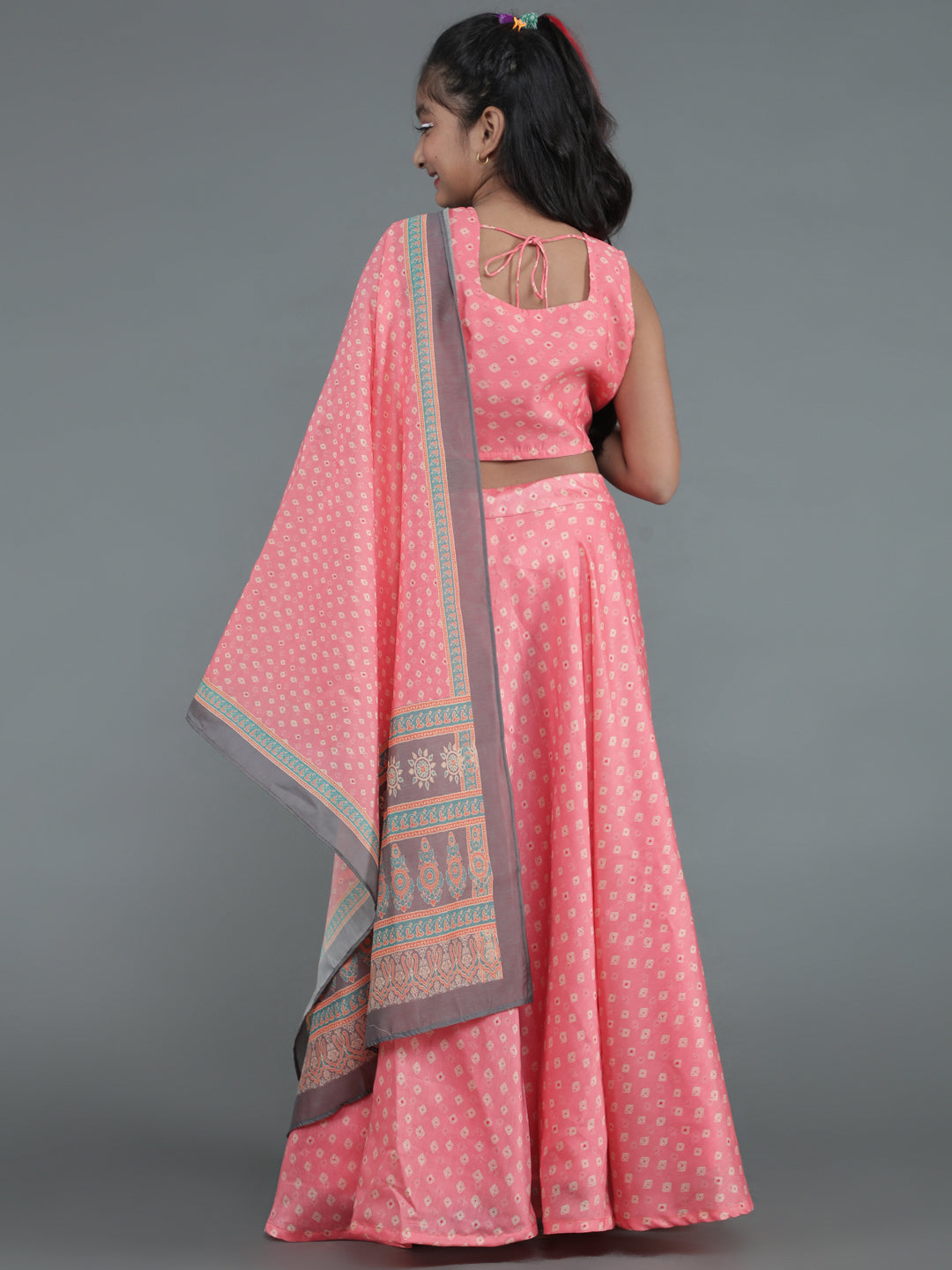 Pink Bandhani Print Lehenga Choli With Dupatta - Elganza