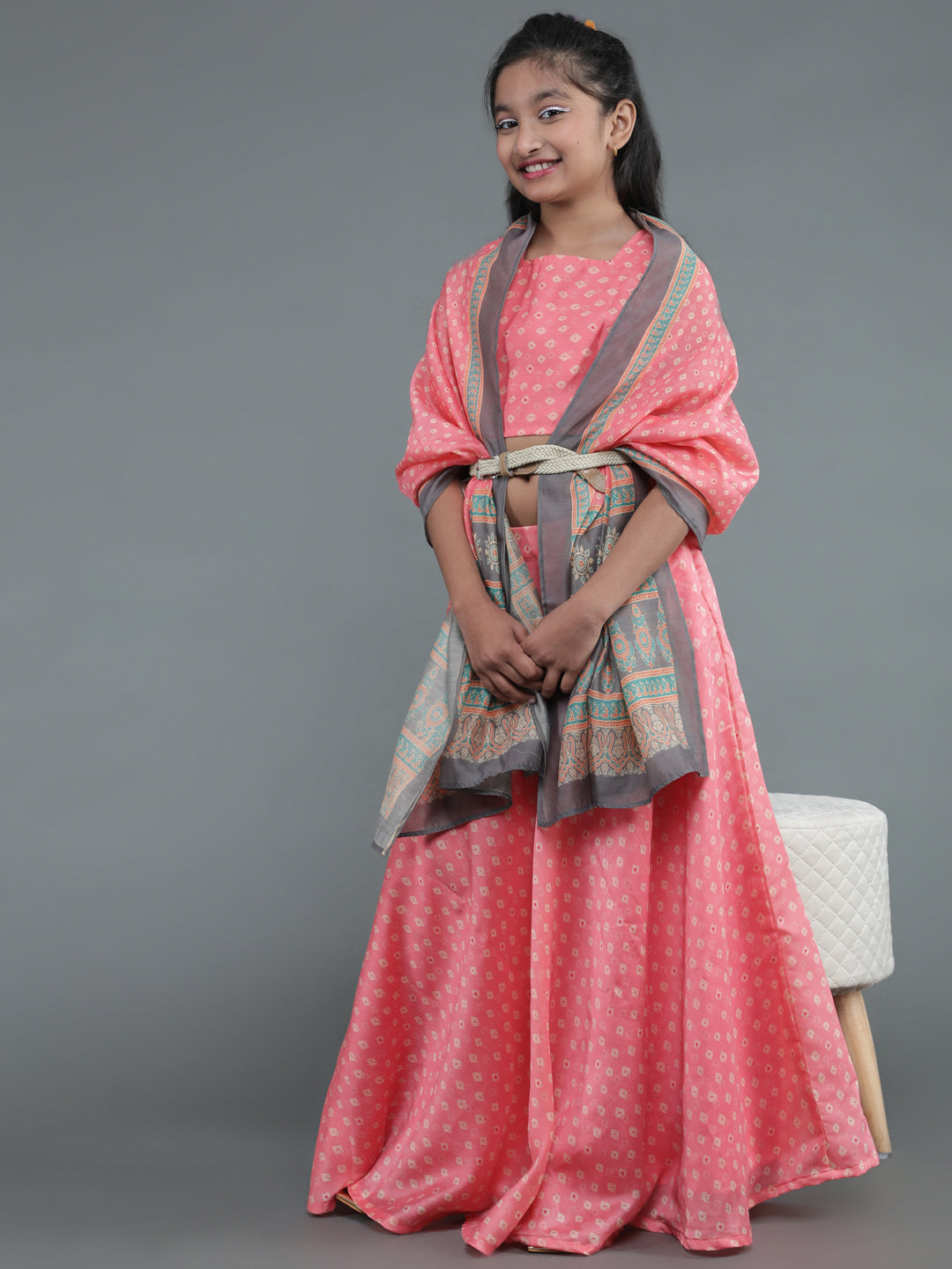 Pink Bandhani Print Lehenga Choli With Dupatta - Elganza