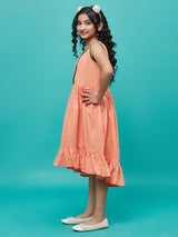 Peach Printed Gathered Dress