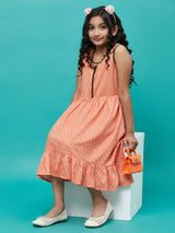 Peach Printed Gathered Dress