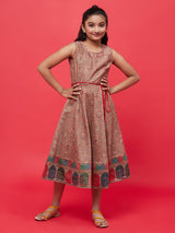 Brown Printed Flared Dress