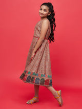 Brown Printed Flared Dress