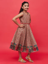 Brown Printed Flared Dress
