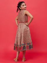Brown Printed Flared Dress