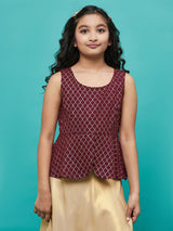 Burgundy Foil Printed Peplum Top - Elganza